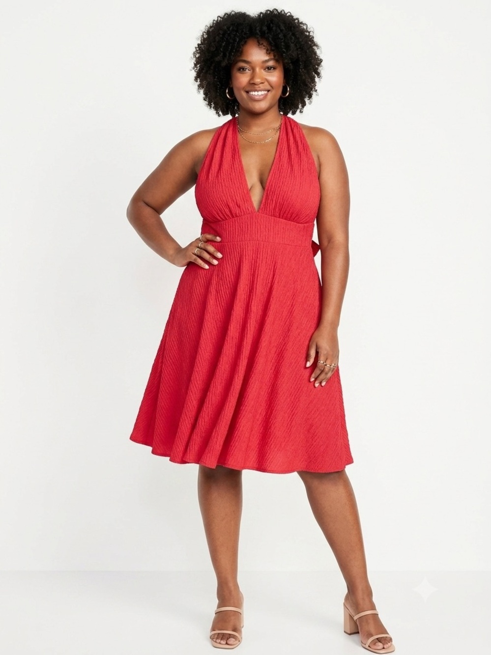 Shein NWOT Stretchy Comfy Red V-Neck Sleeveless Fit & Flare Dress